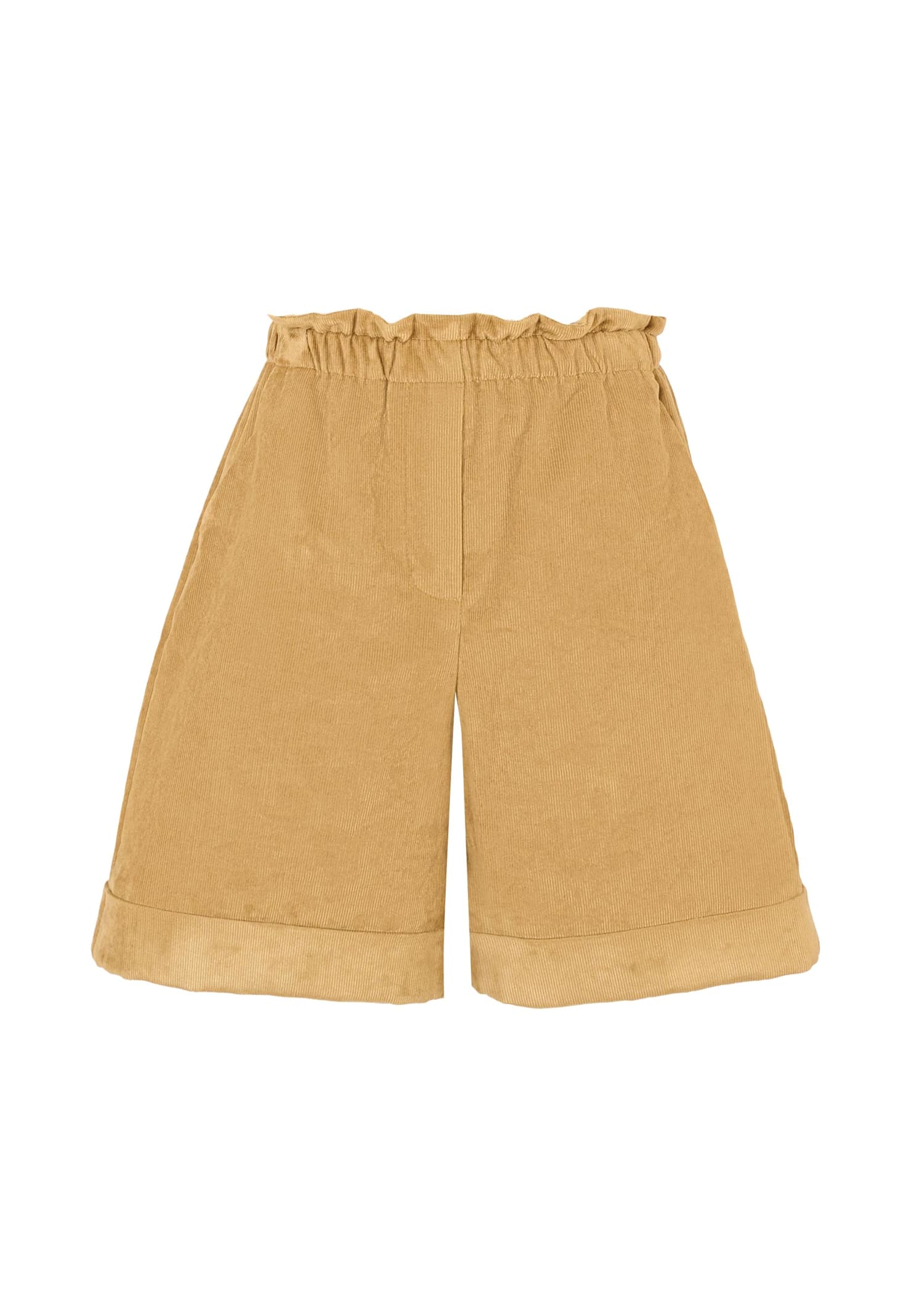 Moncler Beige Shorts For Girl With Logo In Brown