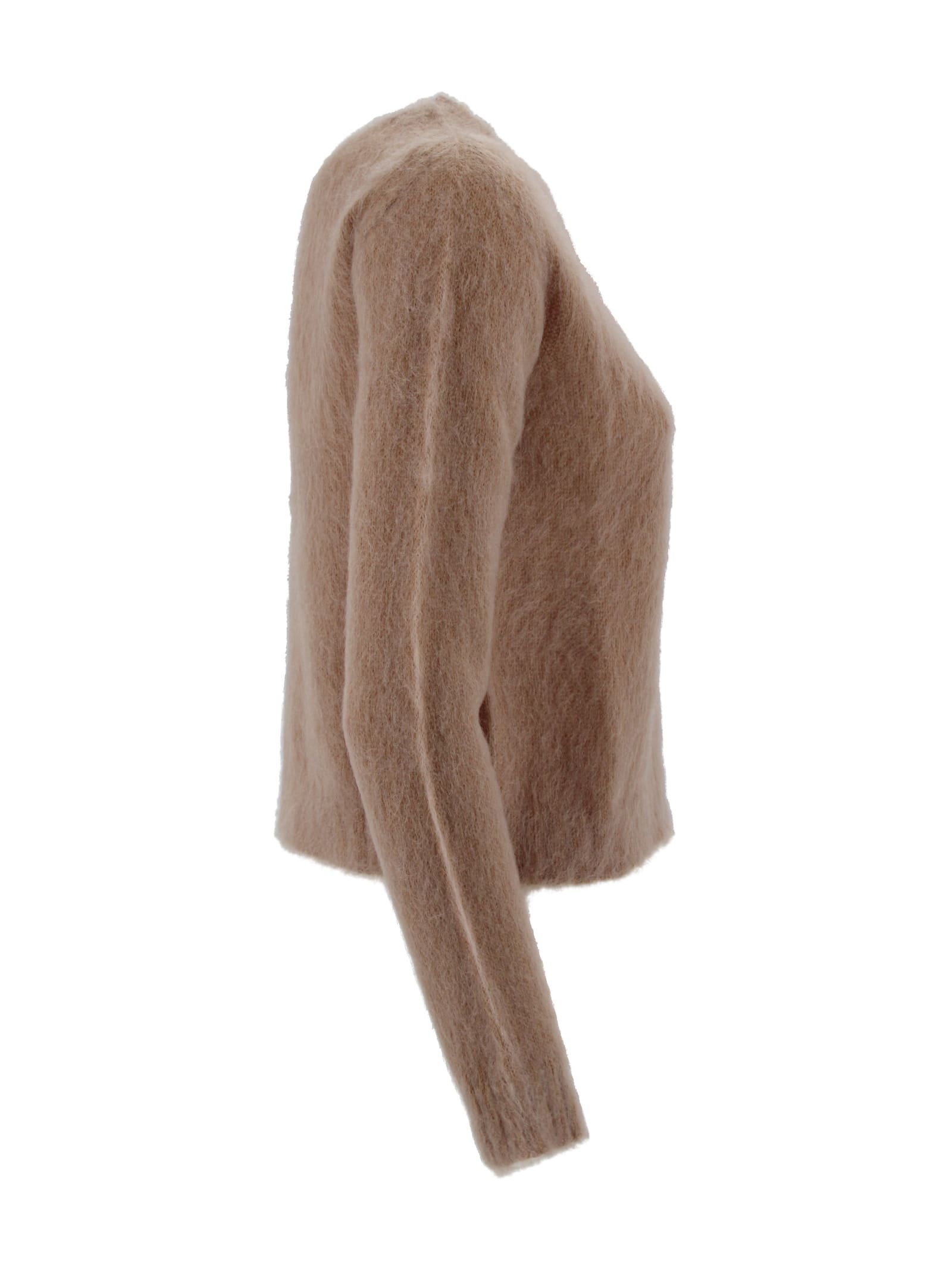 Max Mara Crew Neck Jumper In Mohair Blend Yarn In Brown