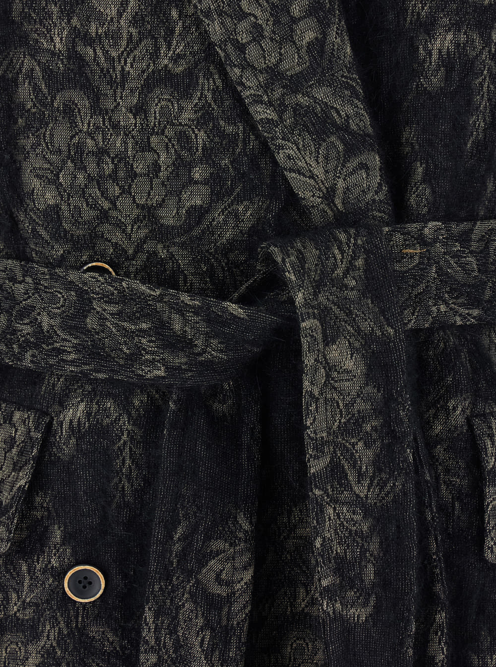 Uma Wang Cicero Brown Coat With Belt And Floral Motif In Wool Blend Woman In Brown