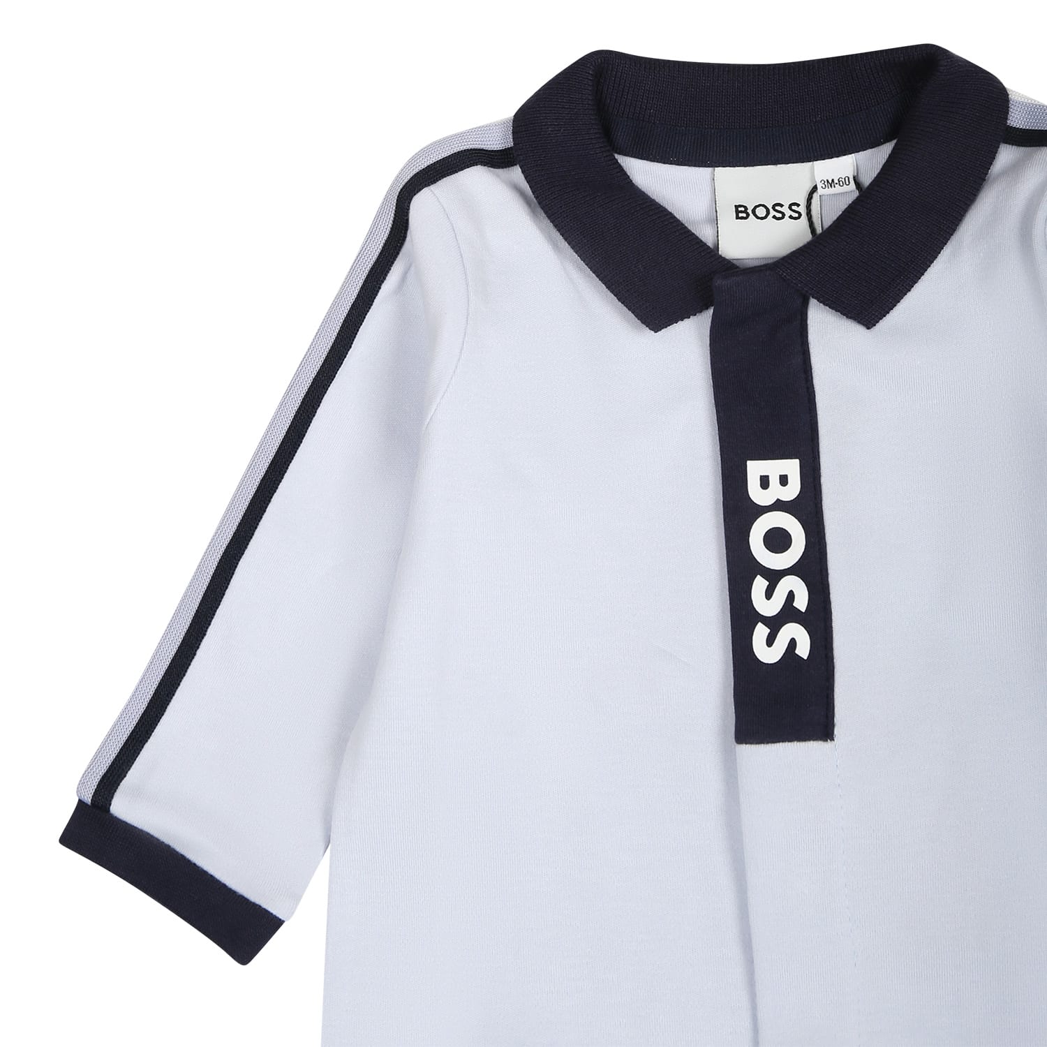 Shop Hugo Boss Light Blue Cotton Babygrow For Baby Boy With Logo