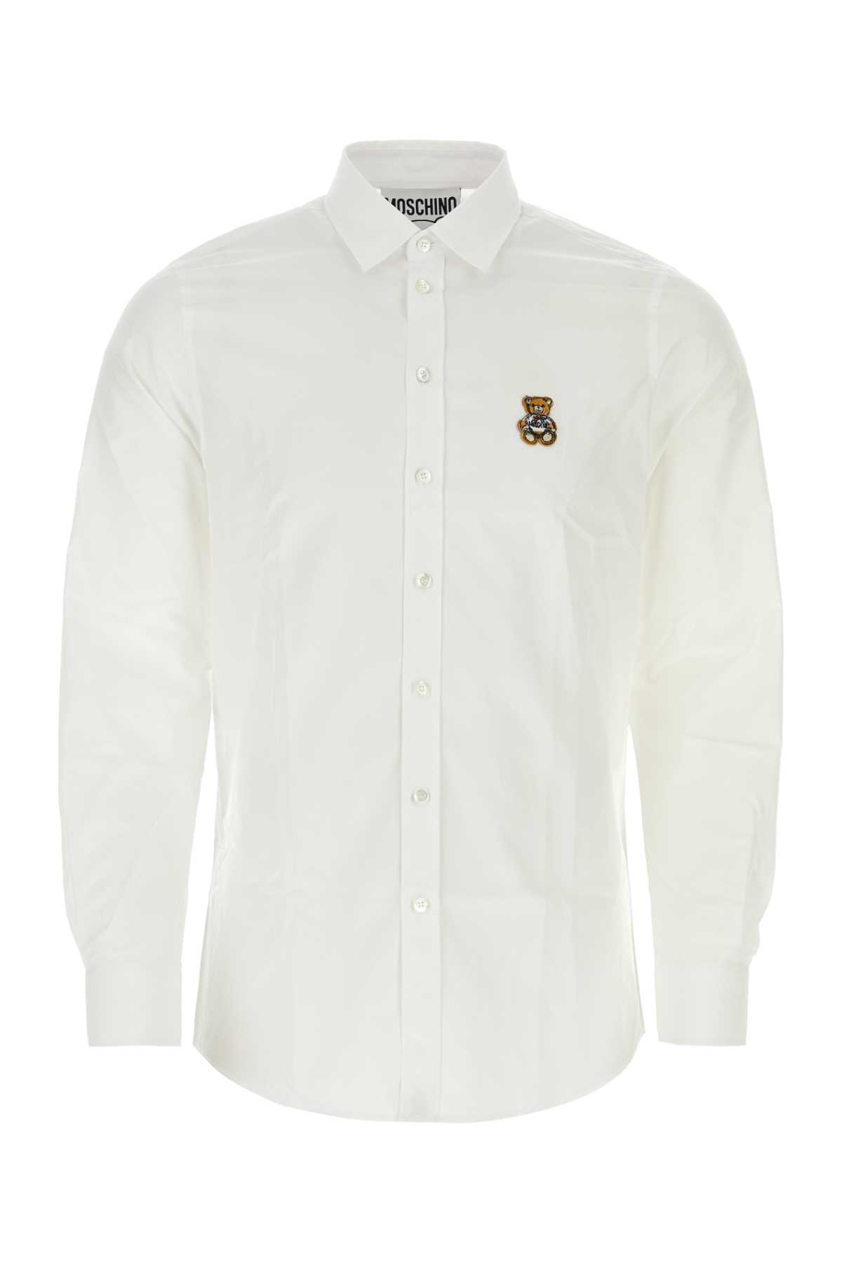 Shop Moschino White Poplin Shirt In Fantasiabianco