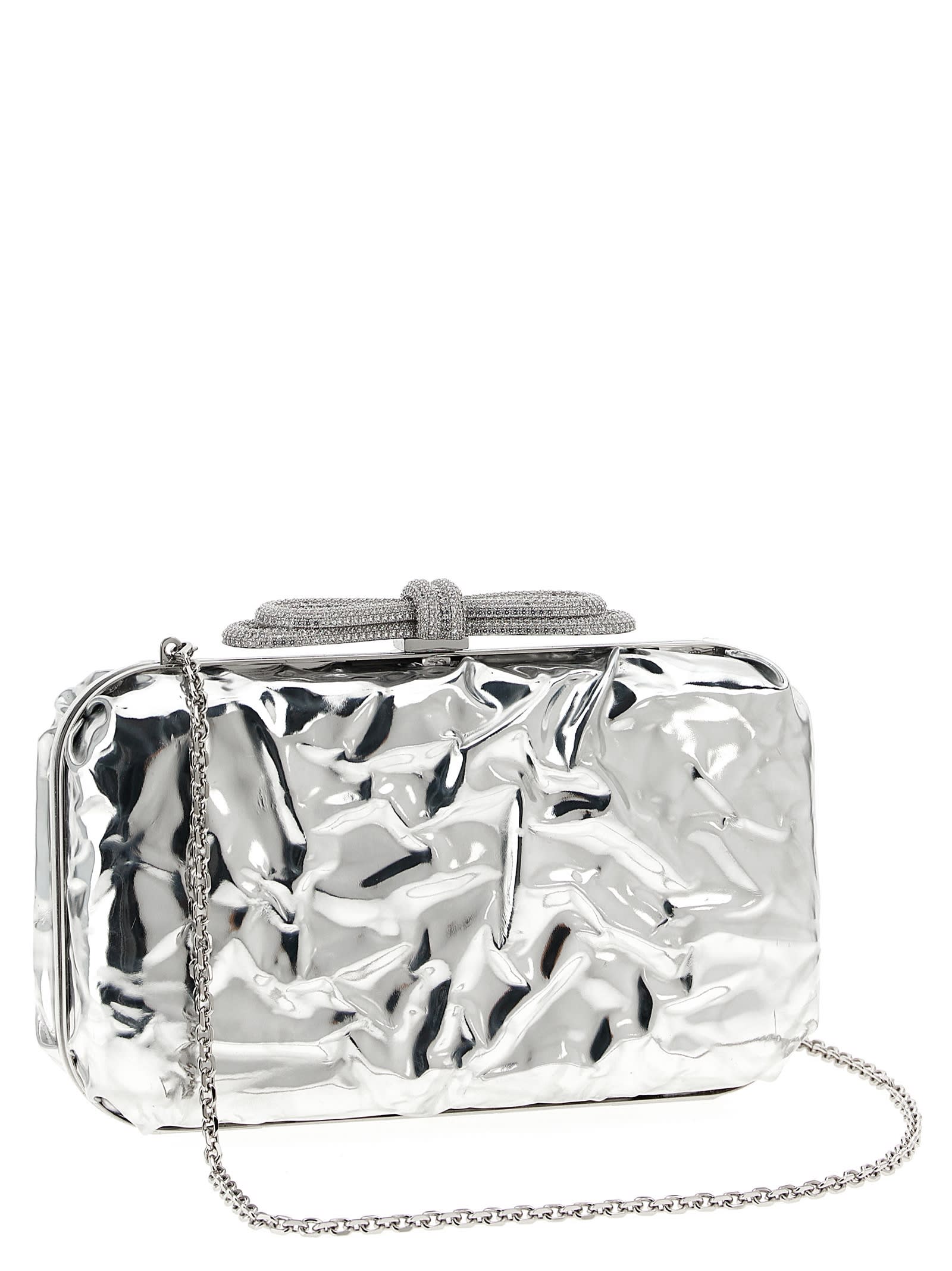 Mach &amp; Mach Double Bow Wrapped Mirror Clutch In Silver