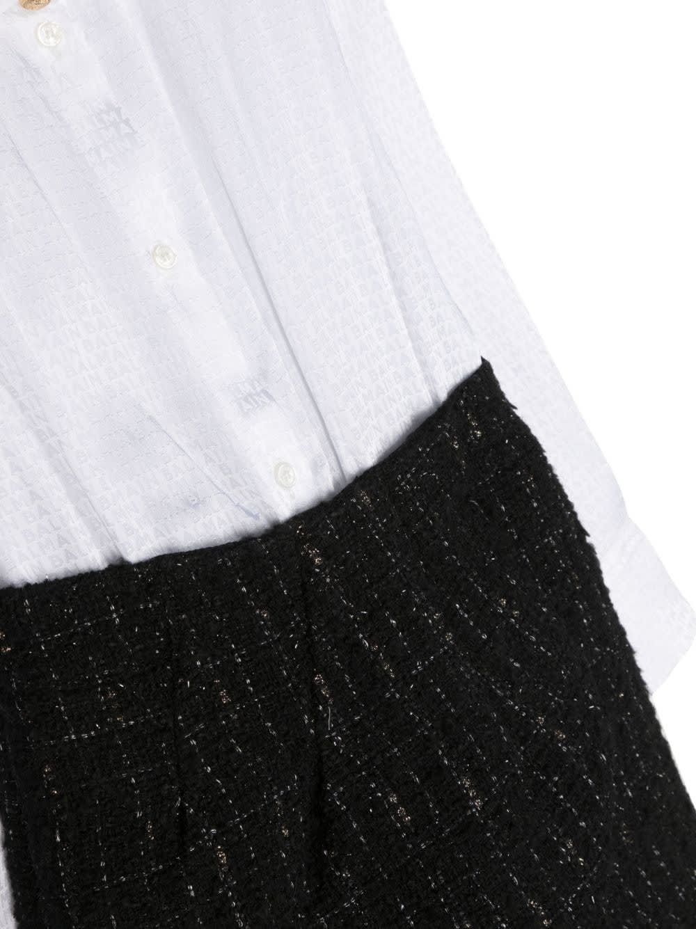 Shop Balmain Black And White Cotton And Tweed Jumpsuit In White/black
