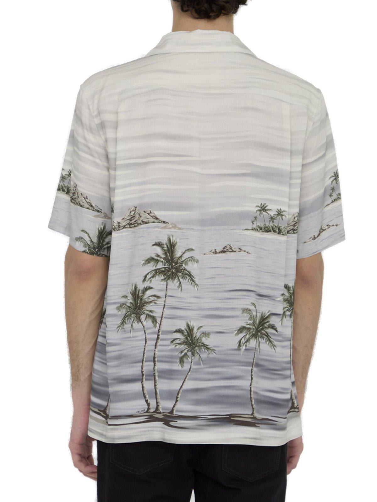 Shop Celine Hawaiian Buttoned Short-sleeved Shirt In Se Craie Gris