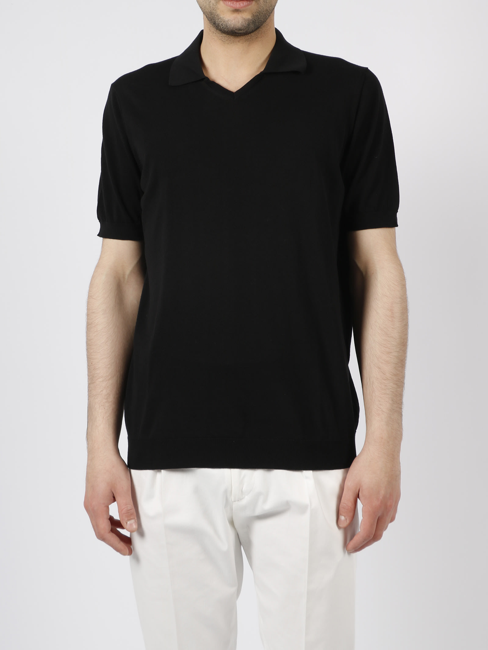 Shop Drumohr Buttonless Cotton Polo Shirt In Black