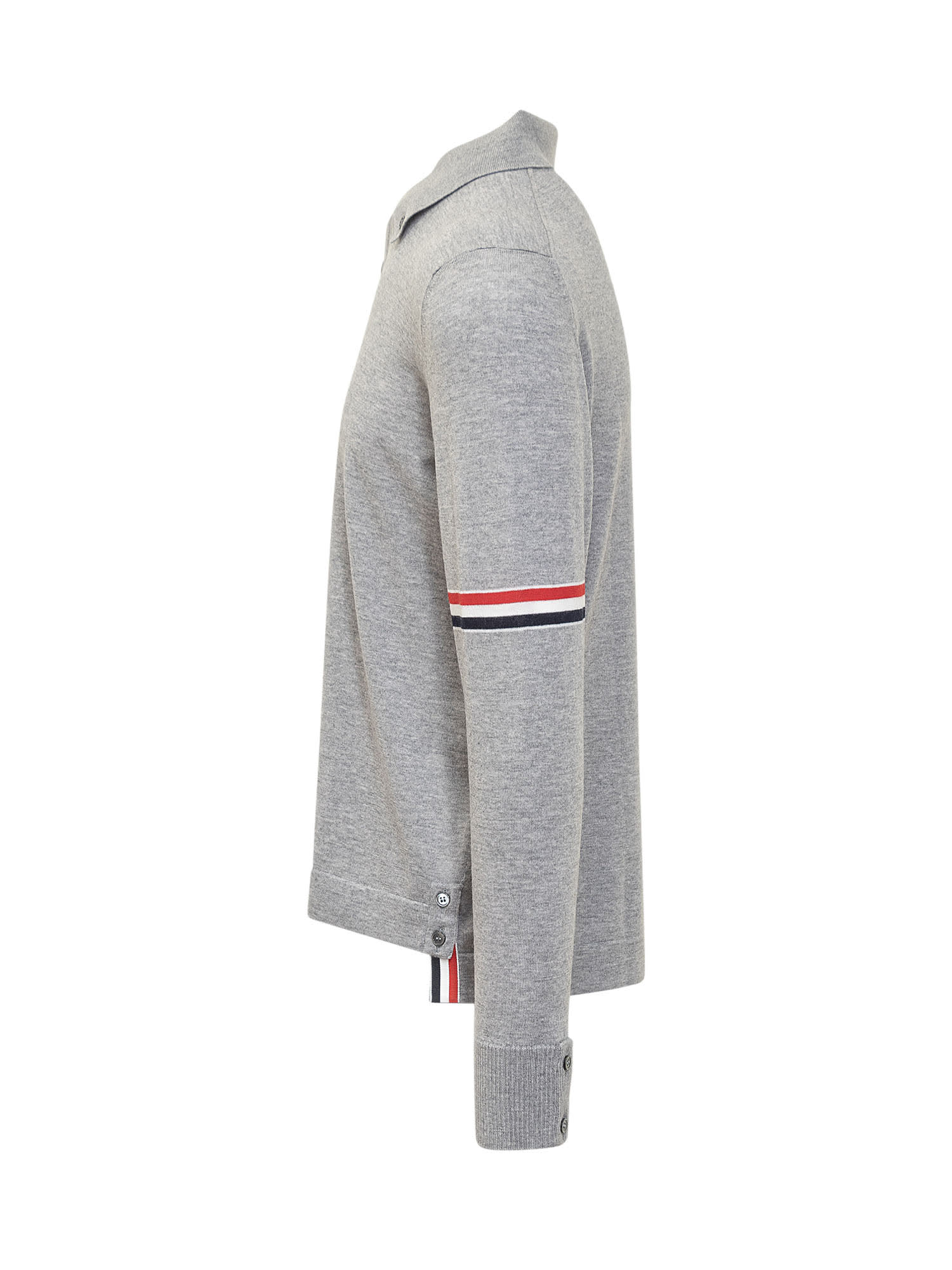 Shop Thom Browne Virgin Wool Striped Polo In Light Grey