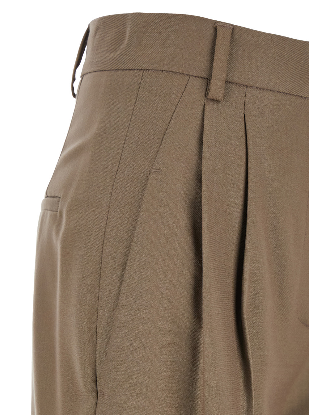 TELA EDAMAME BEIGE PANTS WITH BELT LOOPS AND PENCES IN WOOL BLEND STRETCH WOMAN 