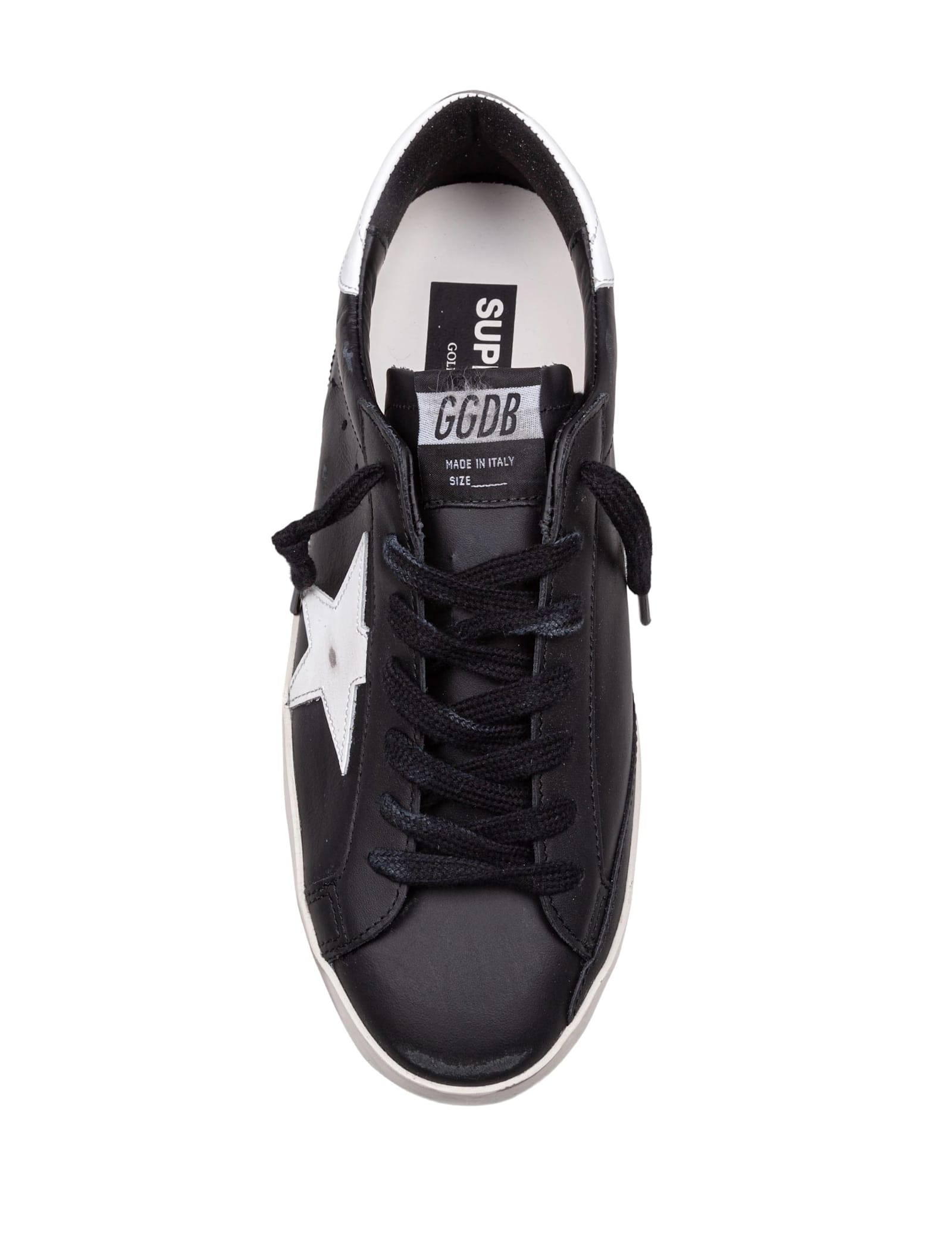 Golden Goose 'super-star' Black Low Top Sneakers With Logo Patch And Suede Details In Leather Man In Black