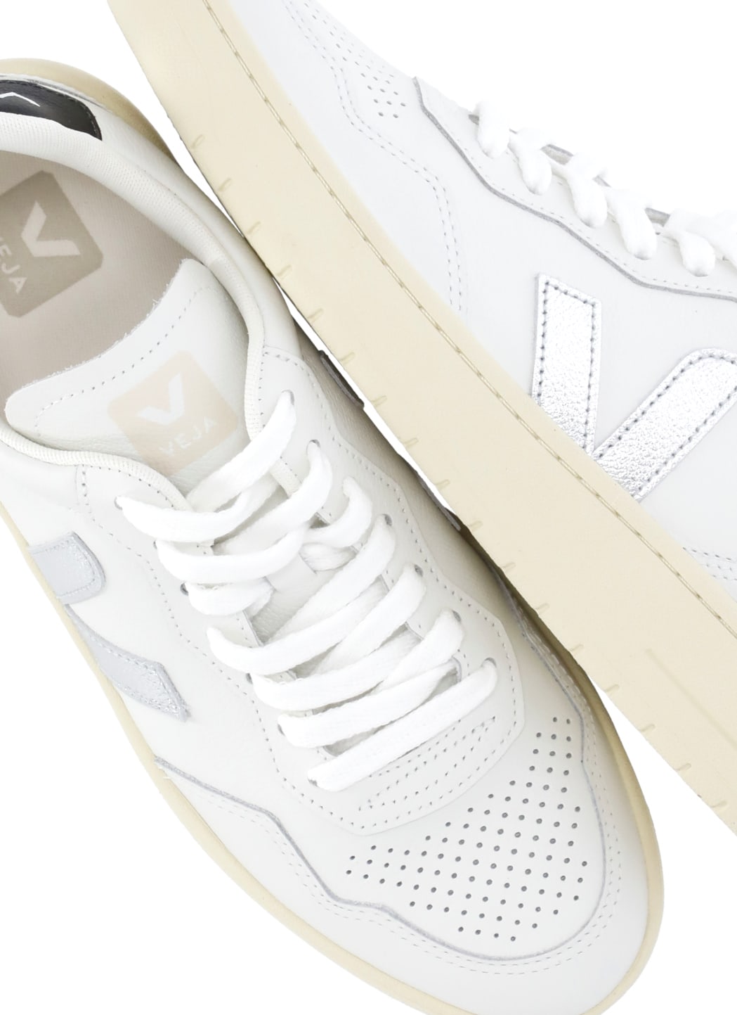 Veja V-90 Ot White Silver Black Sneakers In White