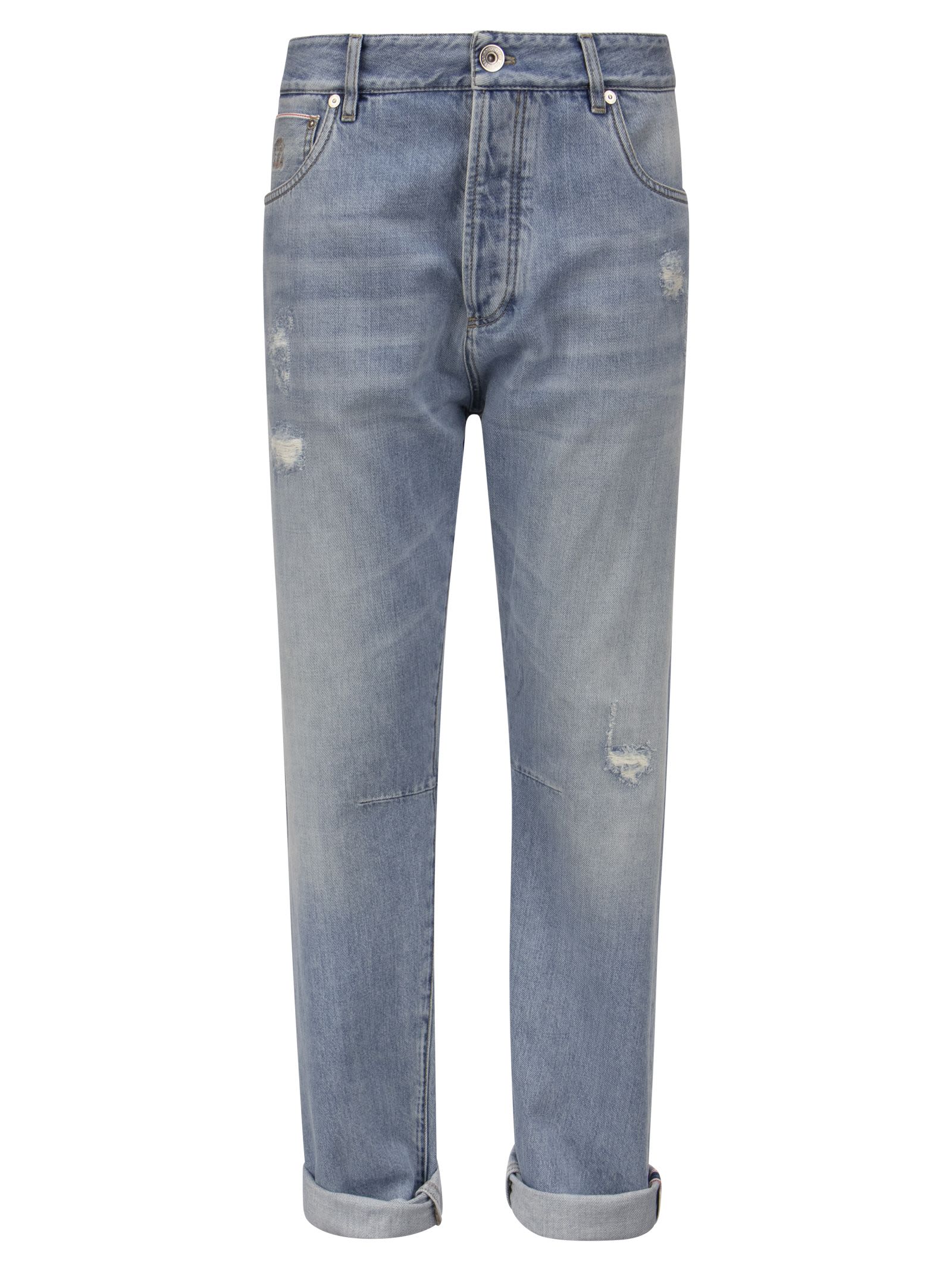 Brunello Cucinelli Five-pocket Leisure Fit Trousers In Denim With Selvedge And Rips