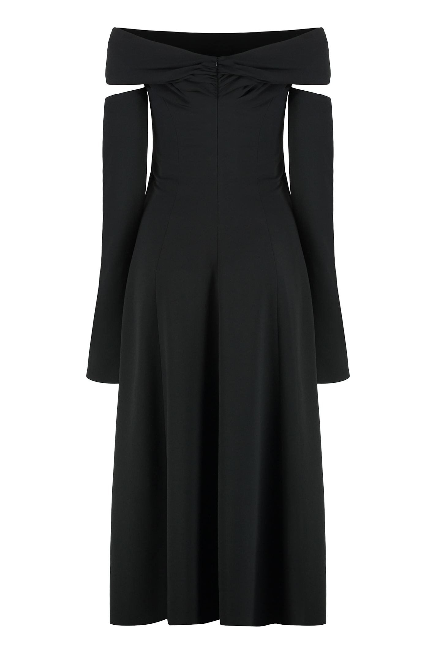 Alberta Ferretti Slightly Stretch Cady Midi Dress With Off-the-shoulder Neckline In Black