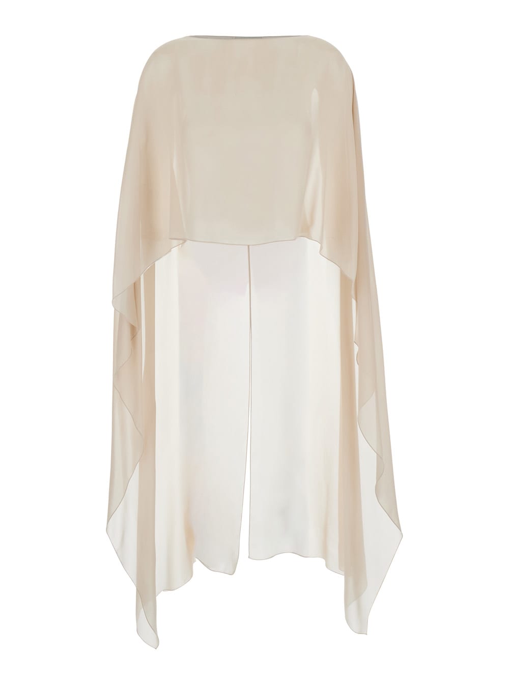 herve Beige Top With Boat Neckline And Semi Sheer Design In Silk Woman