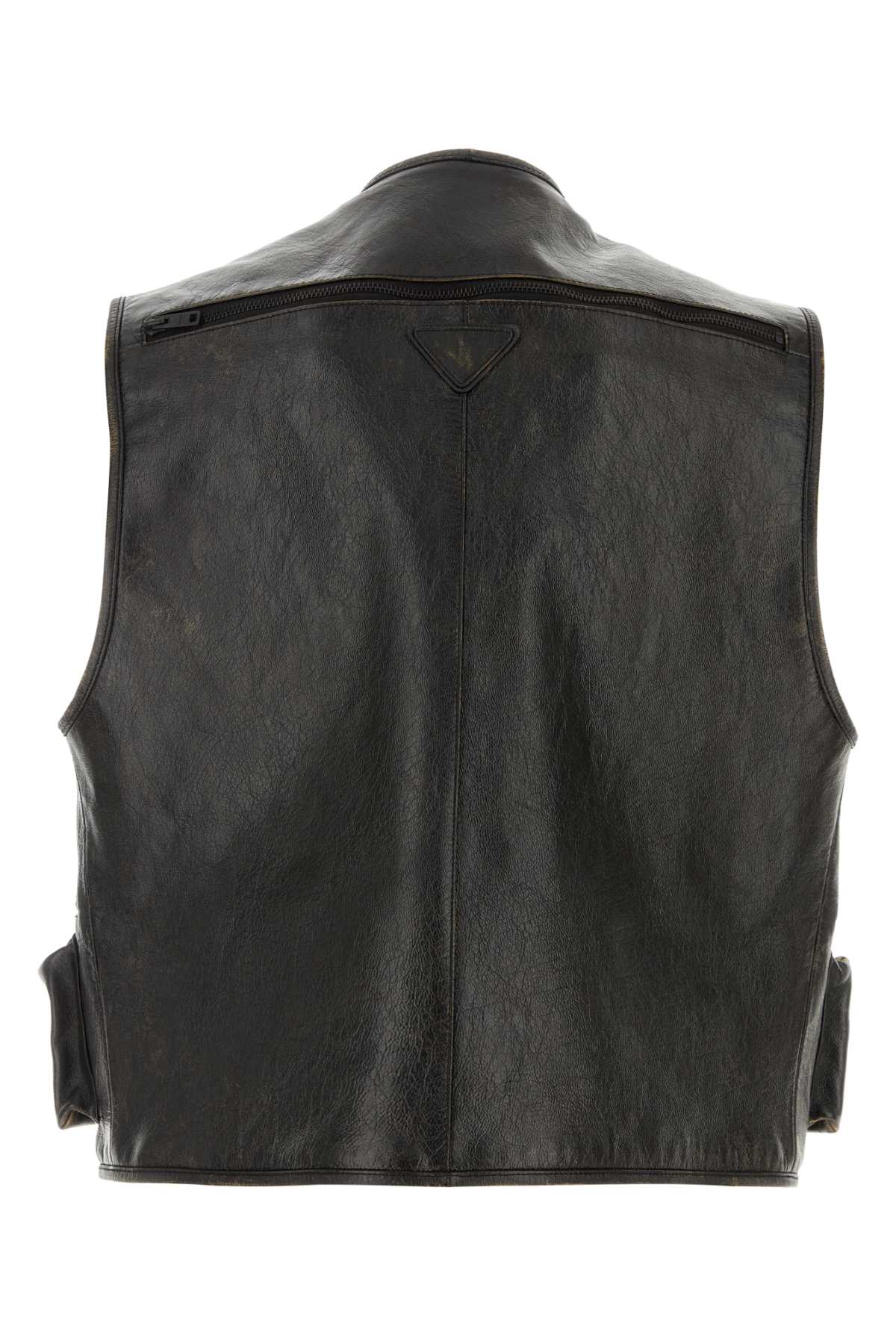 Prada Black Leather Vest In Nero