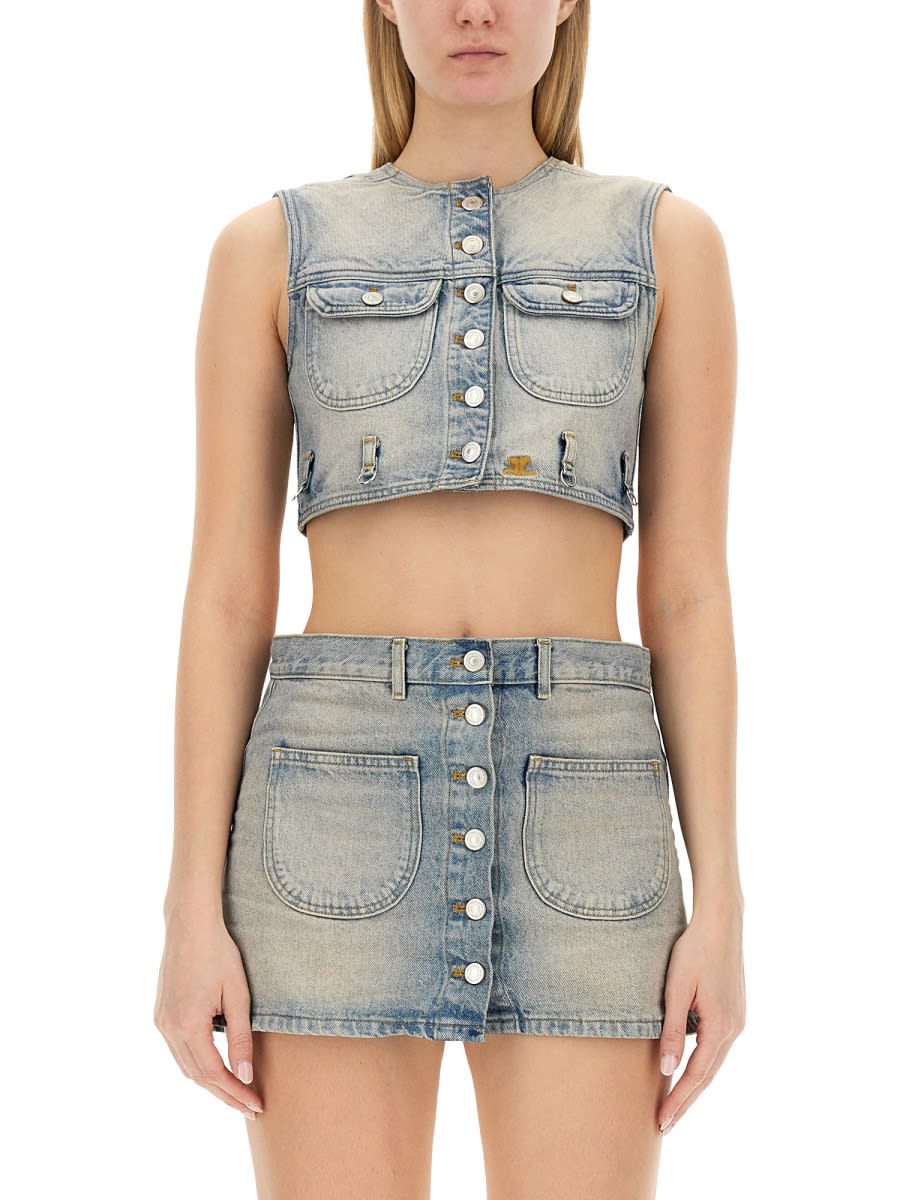 Shop Courrèges Top Cropped In Clear Blue