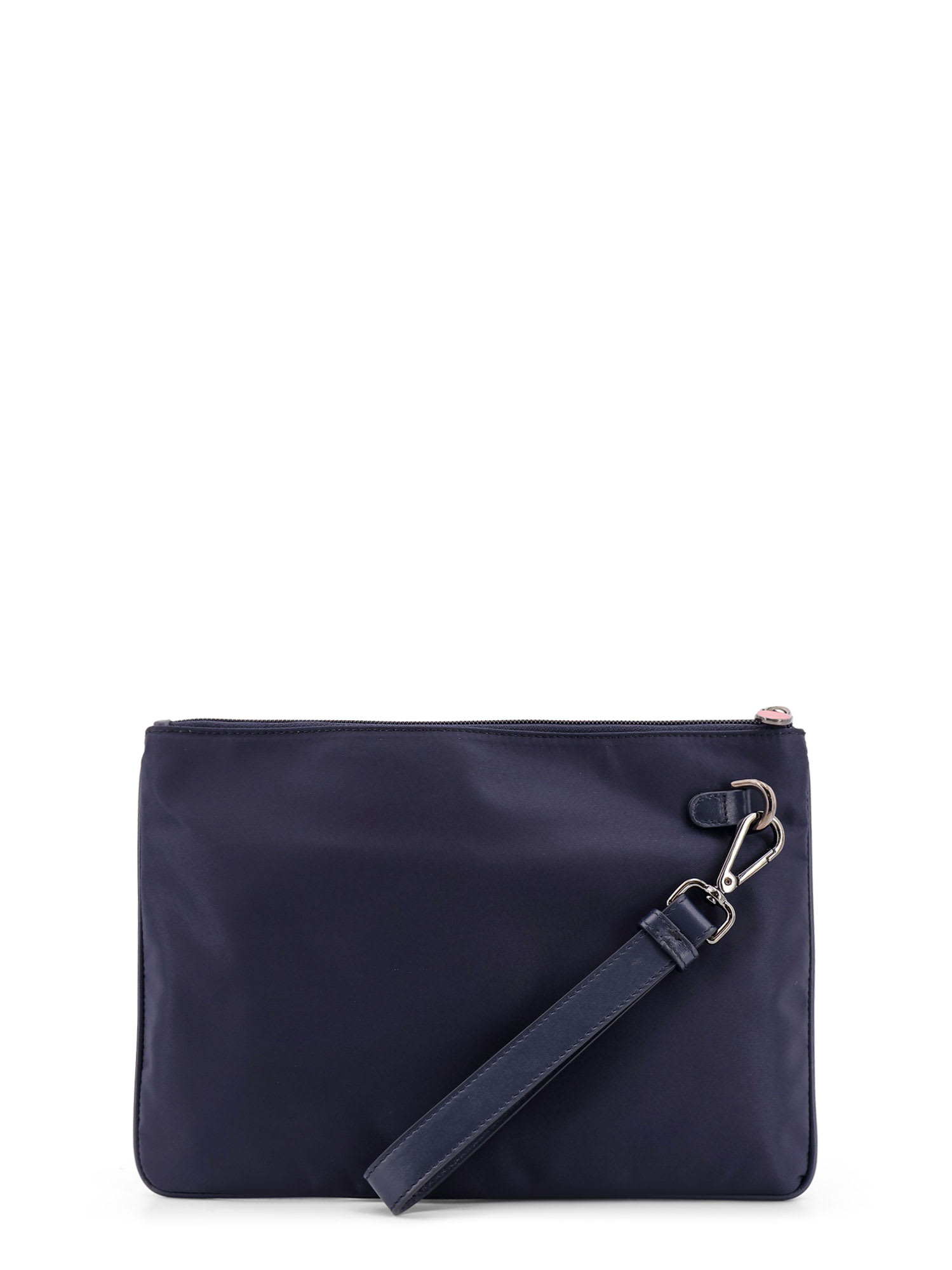 Kiton Nylon Clutch With Metal Lettering Logo In Blue
