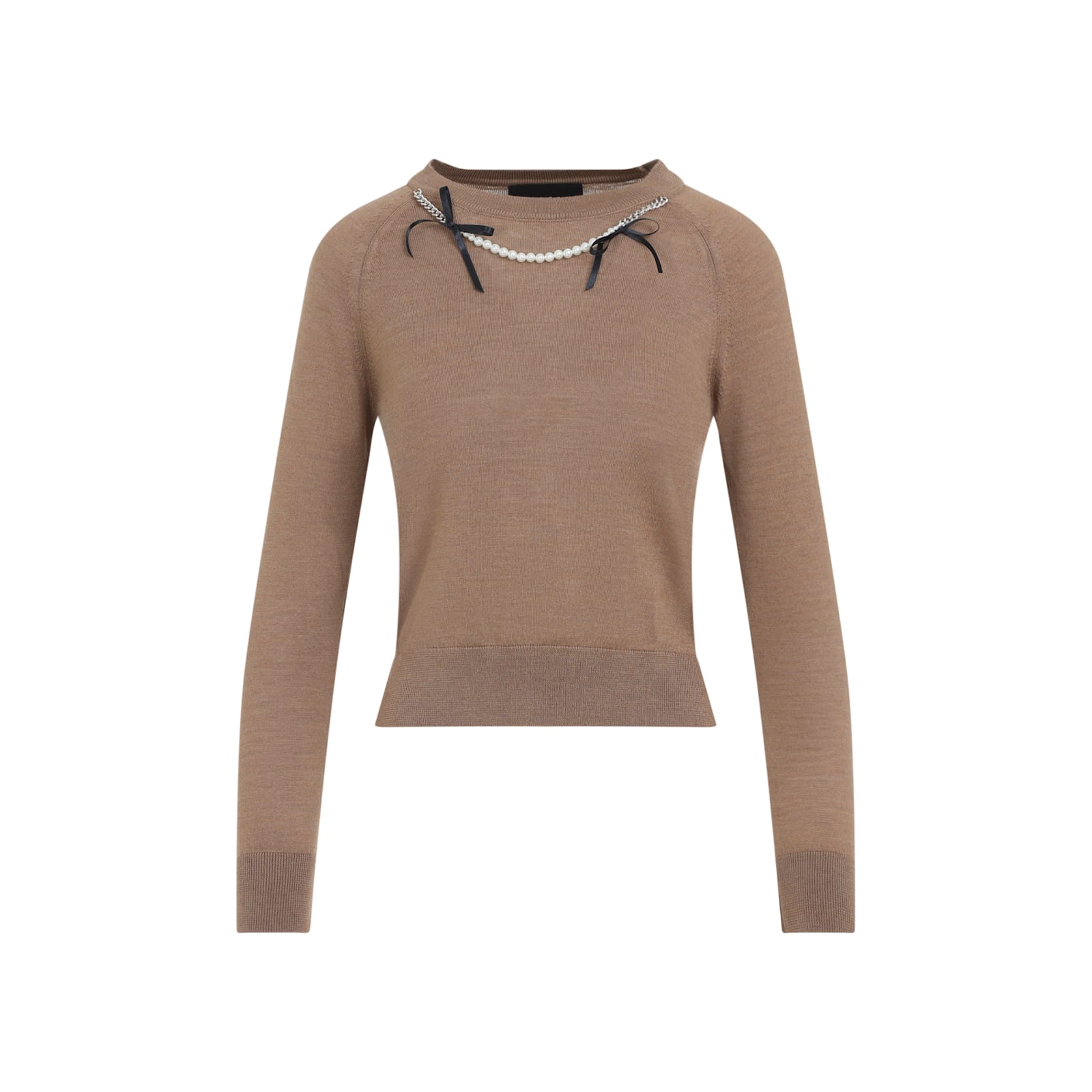 Simone Rocha Fitted Long-sleeve Sweater With Pearl Accents And Ribbon Detail In Gold
