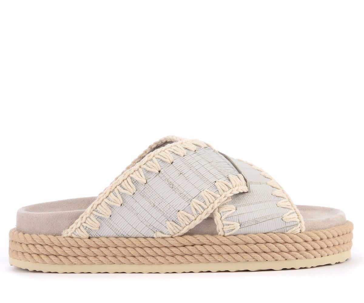 Mou Rope Bio Sandal In Ice-colored Leather With Embroidery