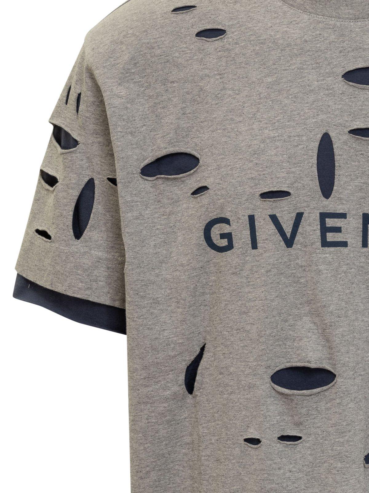 Shop Givenchy Distressed Crewneck T-shirt In Grigio