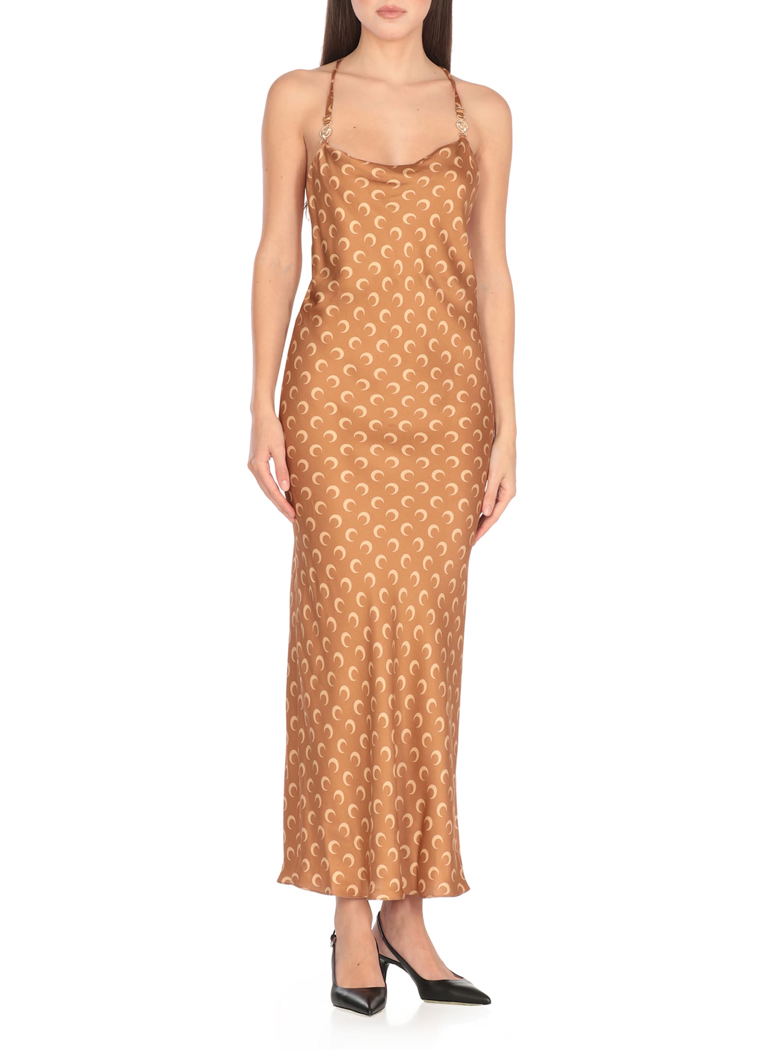Marine Serre Moon Satin Long Slip Dress In Multi
