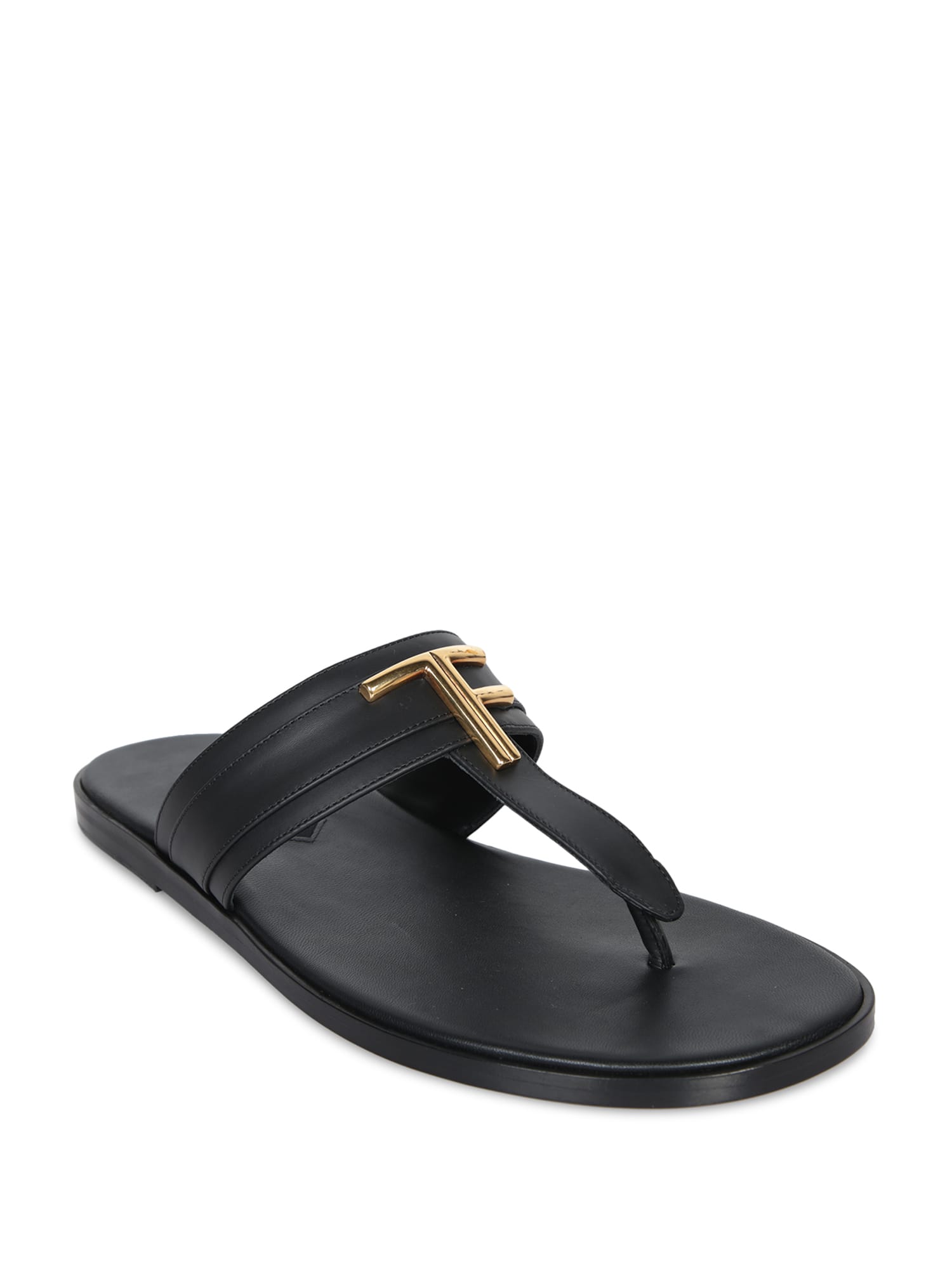 Tom Ford Brighton Leather Flip-flops In Black And Gold