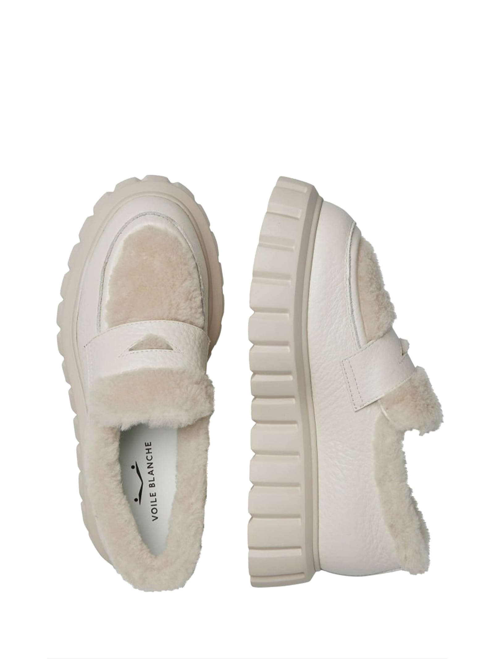 Shop Voile Blanche Leather And Teddy Moccasin In Panna