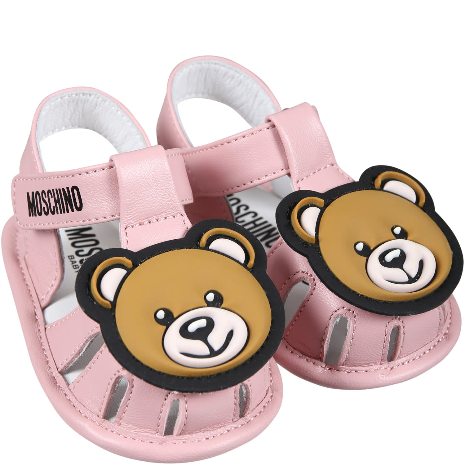 Shop Moschino Pink Sandals For Baby Girl With Teddy Bear