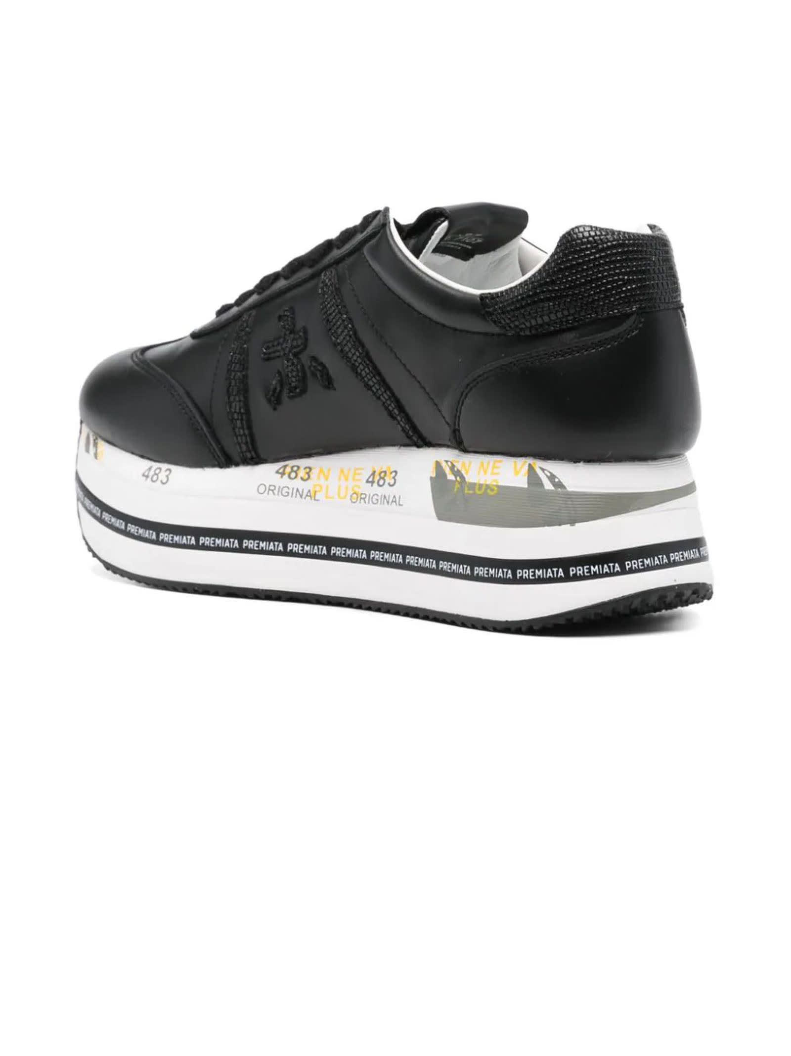 Premiata Low Top Sneakers With Contrast Platform Sole In Black