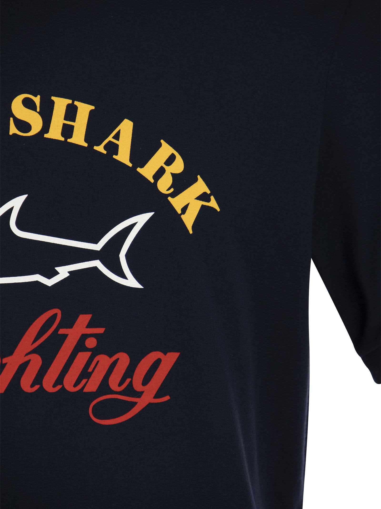 Shop Paul&amp;shark Cotton T-shirt With Printed Logo In Navy