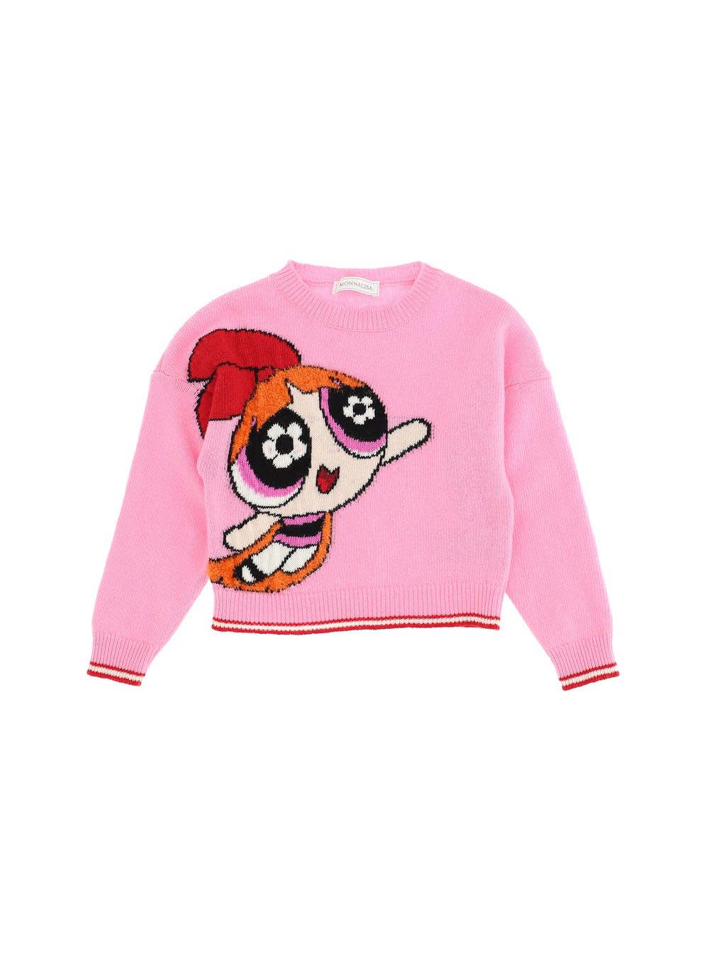 Monnalisa Pink Wool Sweater With Powerpuff Girls Print