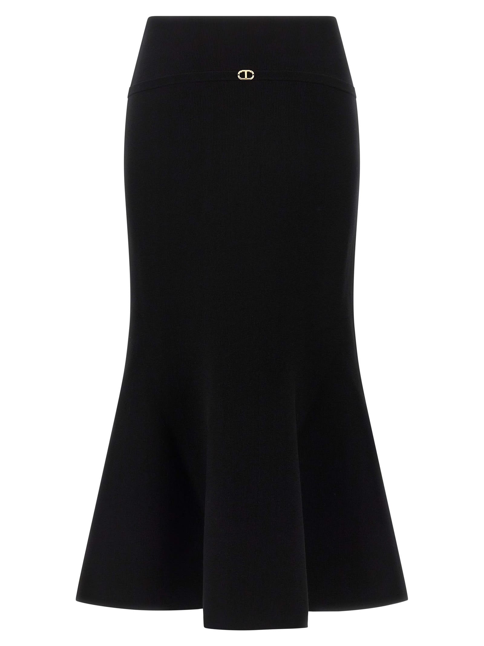 Twinset Flared Black Midi Skirt With Elastic Waistband And Metal Logo In Black