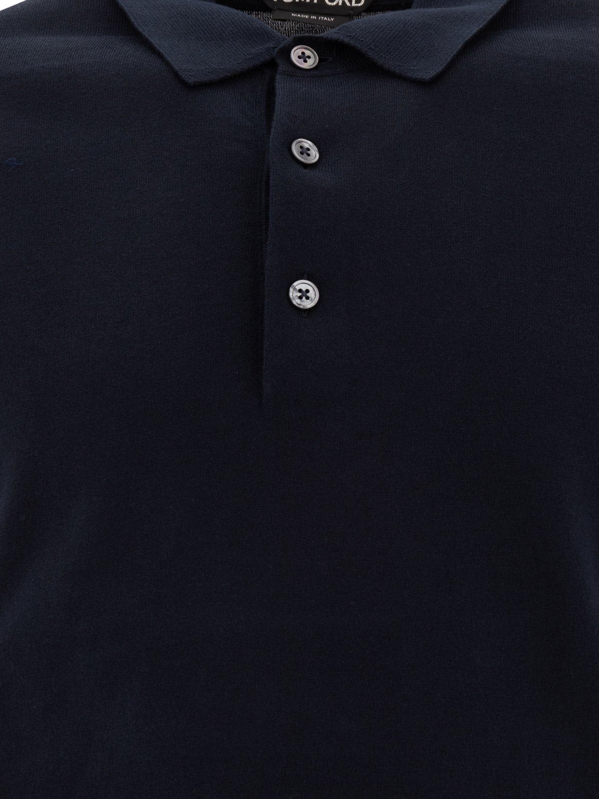 Tom Ford Logo Embroidery Cotton Polo Shirt In Ink Blue