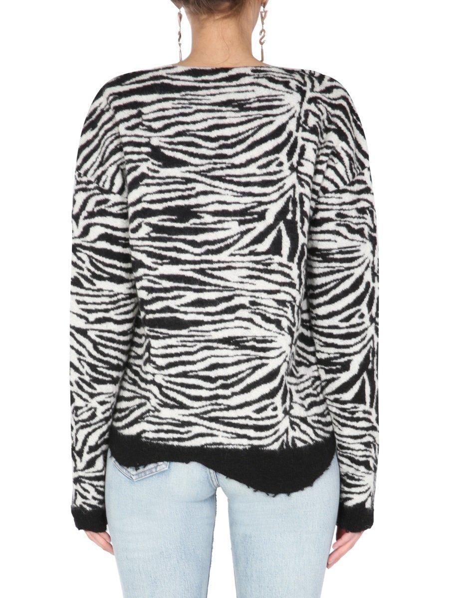 Shop Saint Laurent Zebra Patterned V-neck Sweater In Multicolour