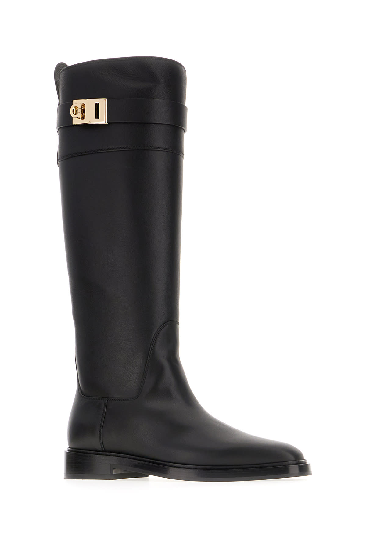 Ferragamo Tall Square-toe Boots Gold Hardware In Nero