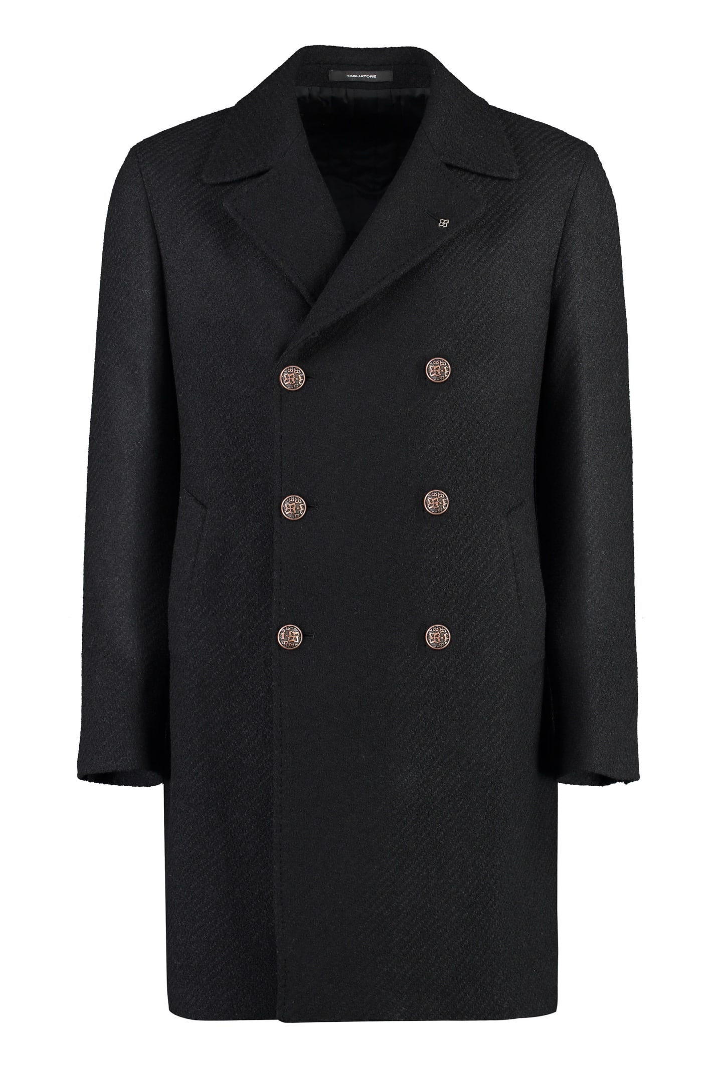 Tagliatore Double-breasted Virgin Wool Coat In Black