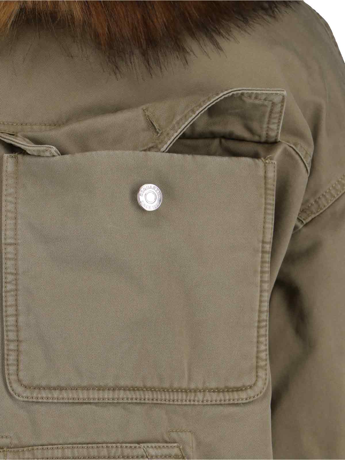 Dsquared2 Relaxed Jacket With Faux Fur Trim In Neutral