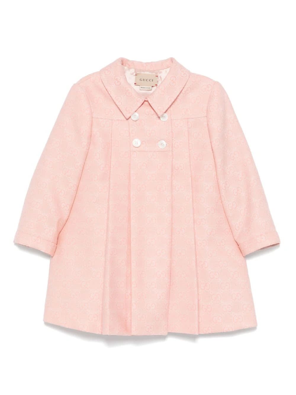 Gucci Babies' Pink And Ivory Gg Wool Flannel Coat