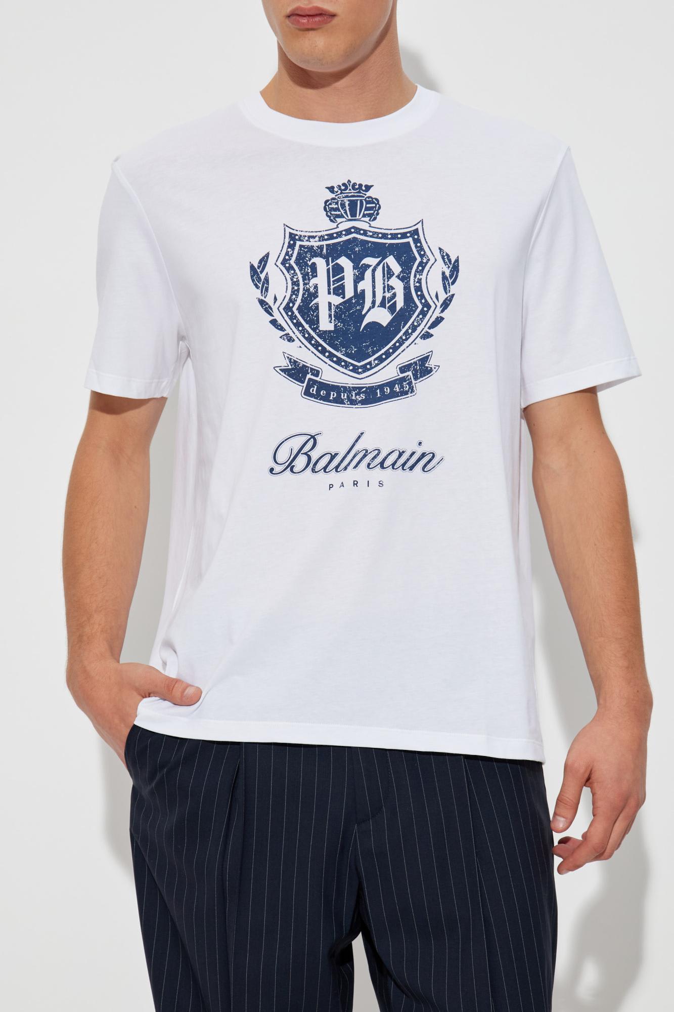 Balmain Short-sleeved T-shirt With College Emblem Print In White