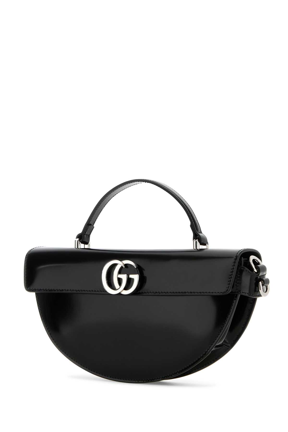 Gucci Black Half Moon Shaped Handbag With Double G Logo Plaque On The Front And Removable Shoulder S In Black