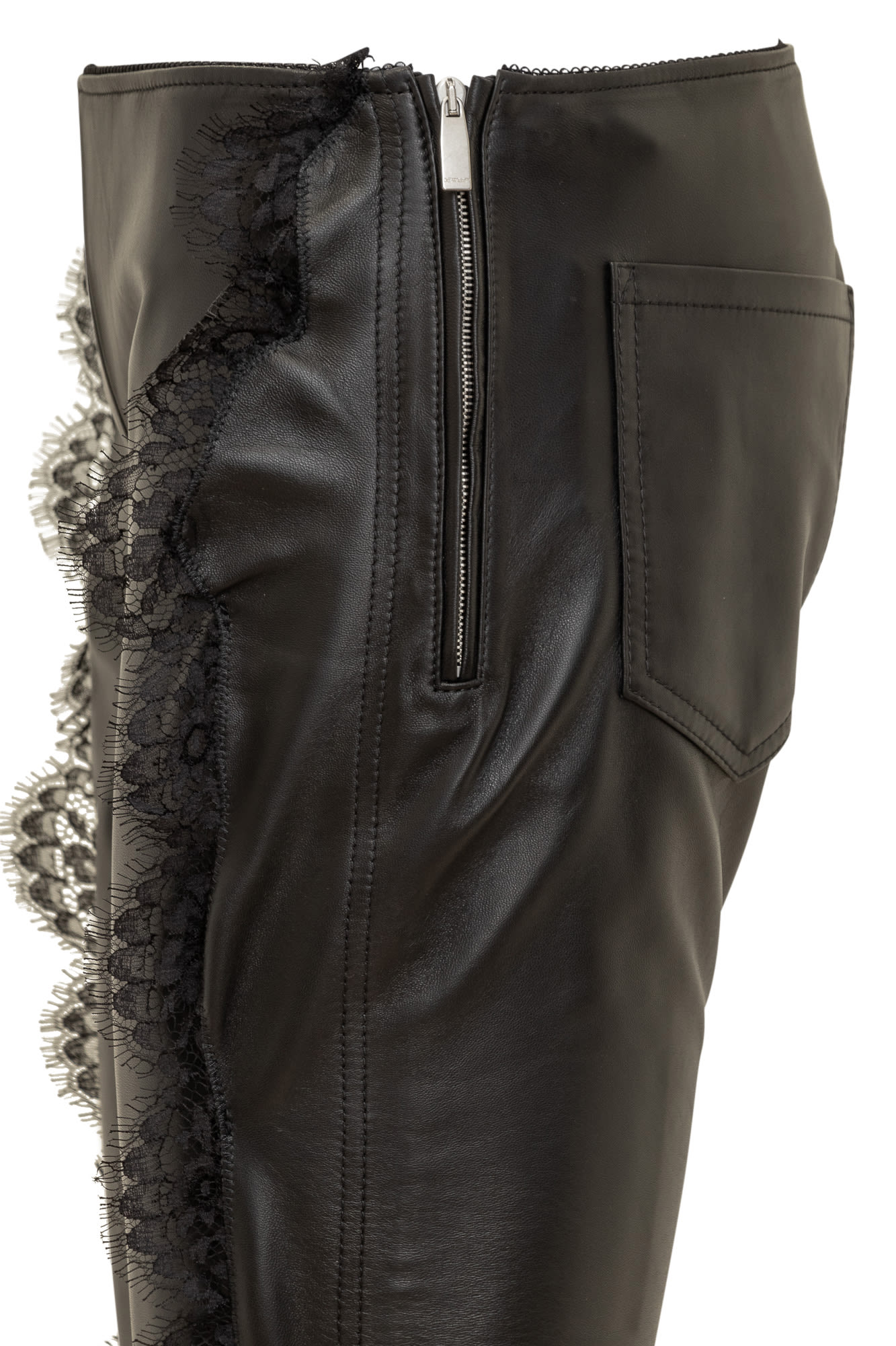 Off-white Lace-trim Straight Leg Trousers In Black