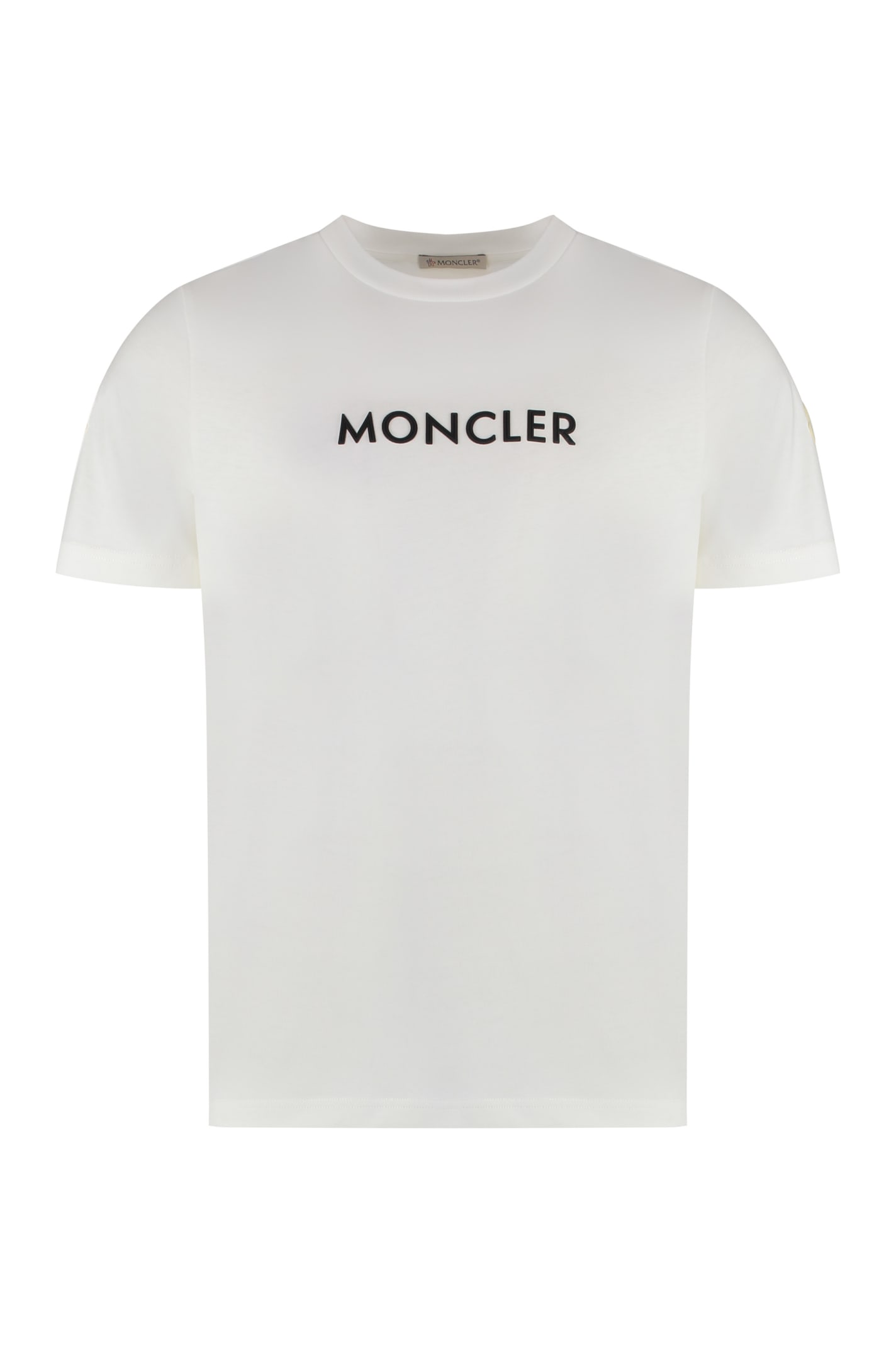 Shop Moncler Logo Cotton T-shirt In Ivory