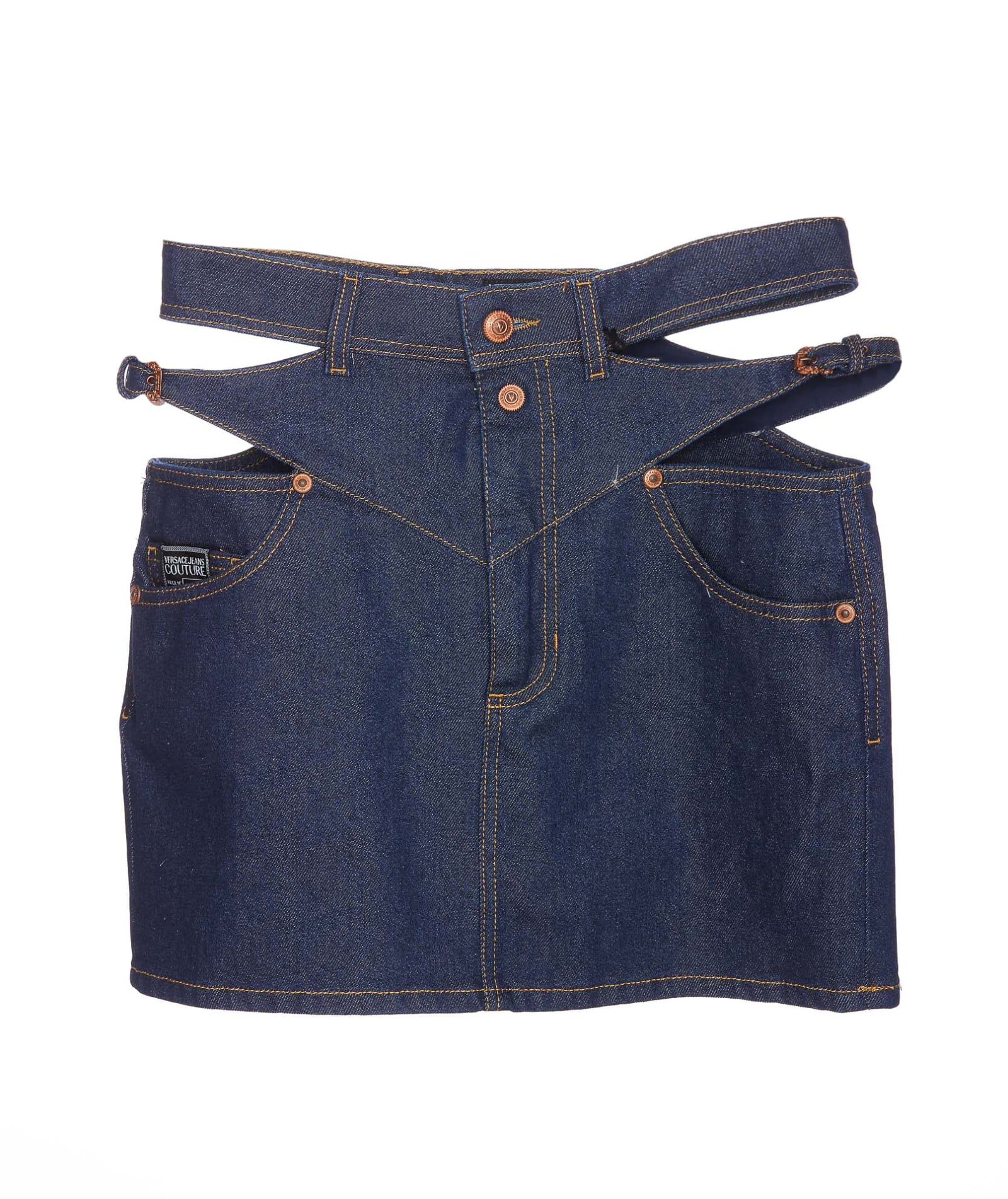 Versace Jeans Couture Mini Denim Skirt In Blue