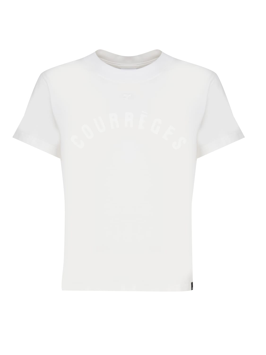 Shop Courrèges Cotton T-shirt With Ton Sur Ton Logo In Heritage White