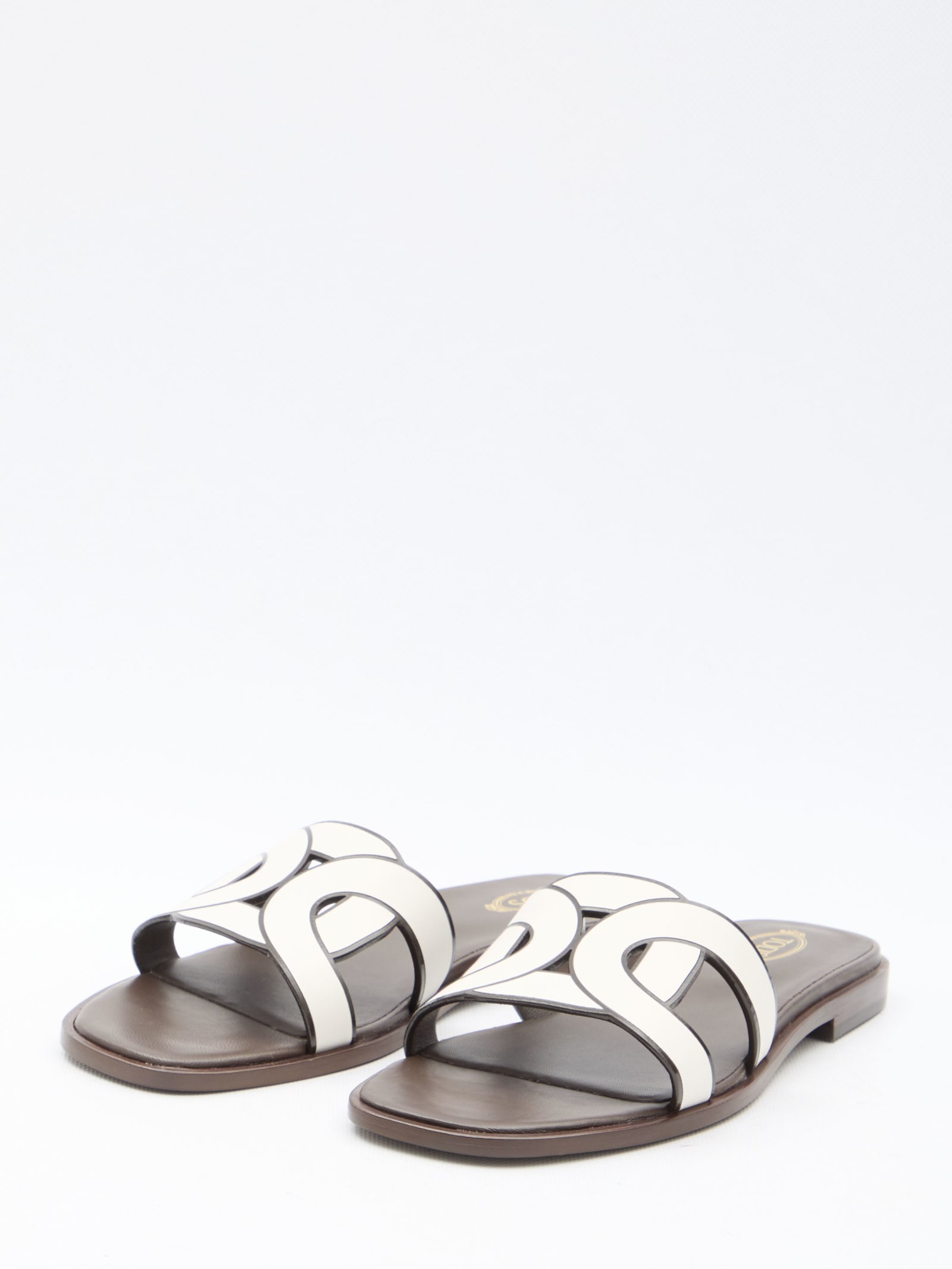 Shop Tod's Leather Sandals In White