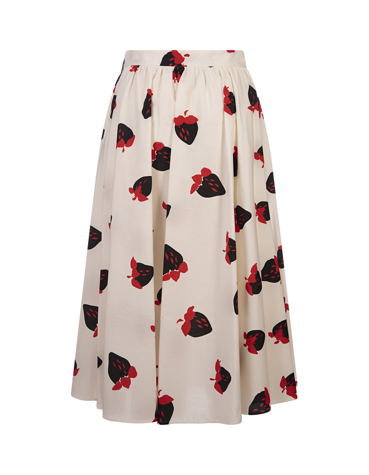 Shop Msgm White Midi Skirt With Strawberry Print