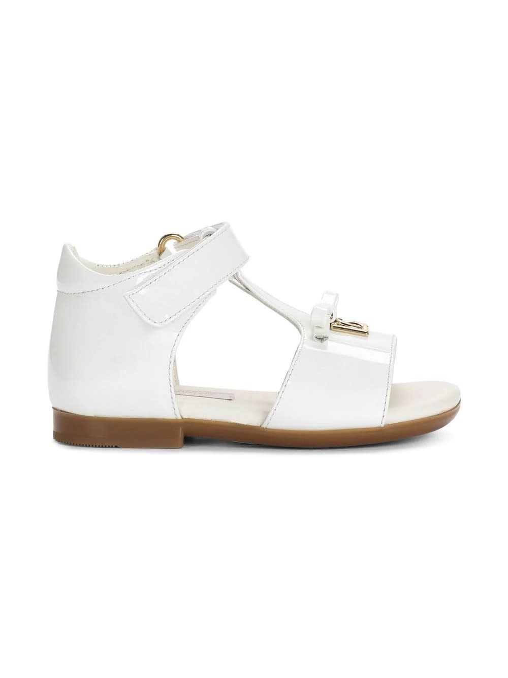 Shop Dolce & Gabbana White Patent Leather Sandals With Dg Logo