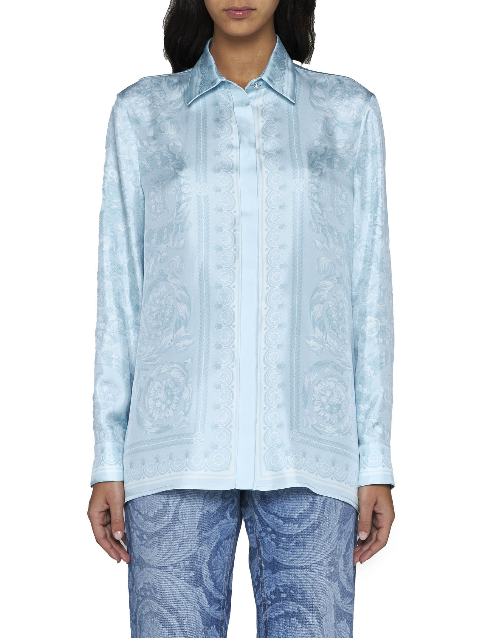 Shop Versace Shirt In Pale Blue