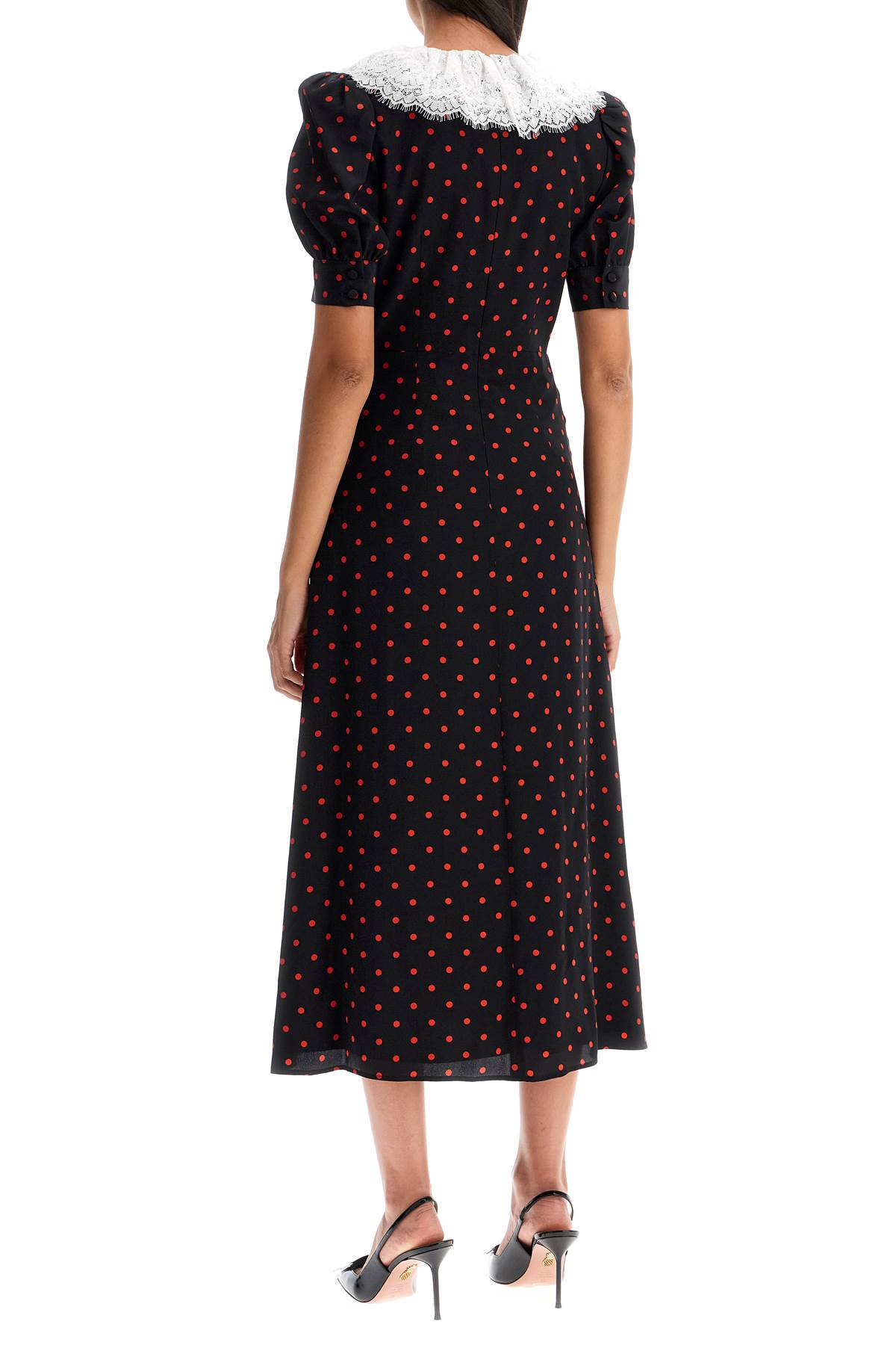 Shop Alessandra Rich Polka Dot Silk Midi Dress In Black-red (black)