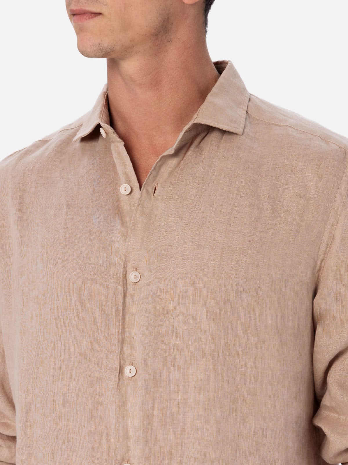 Mc2 Saint Barth Man Beige Linen Shirt Pamplona In White