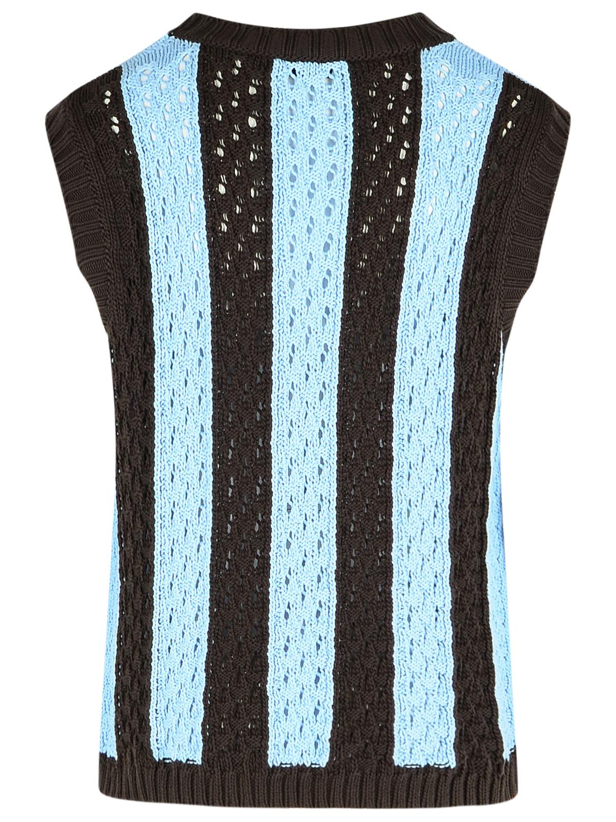 Laneus Open Knit Sleeveless Striped Vest In Light Blue