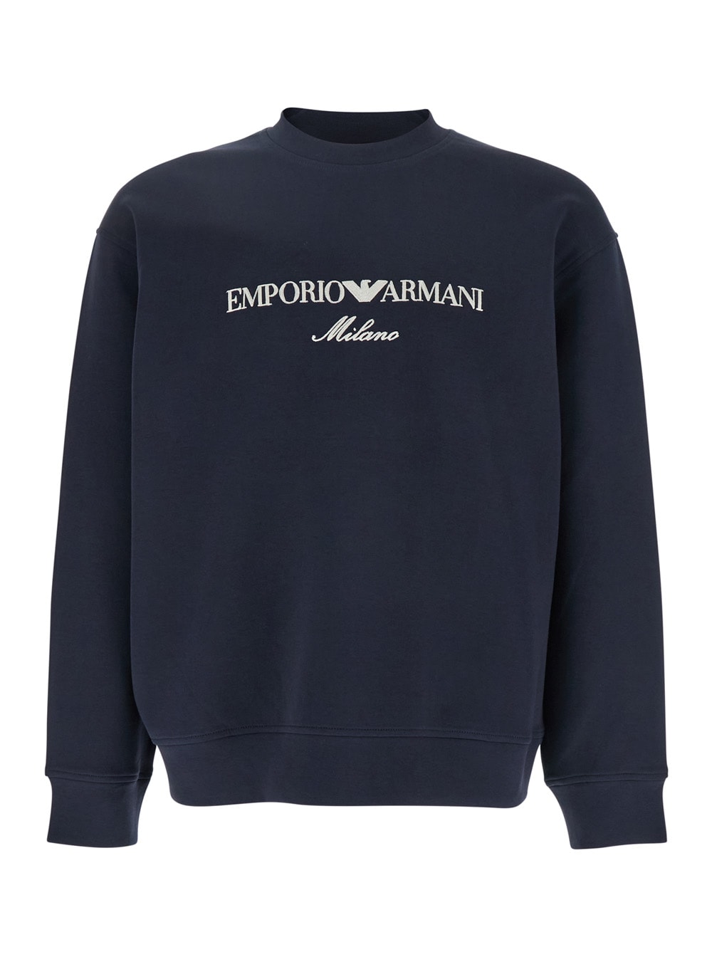 Blue Crewneck Sweatshirt With Maxi Logo Lettering On The Front In Cotton Blend Stretch Man